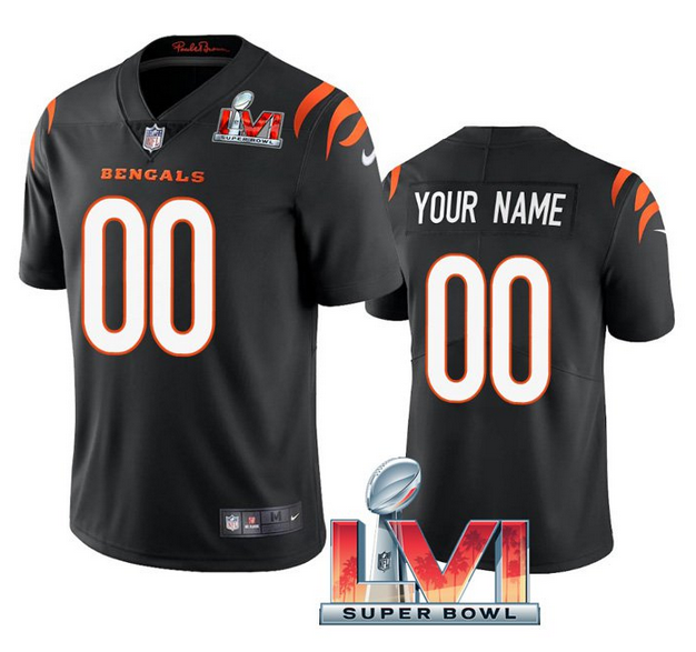 Men's Cincinnati Bengals ACTIVE PLAYER Custom 2022 Black Super Bowl LVI Vapor Limited Stitched Jersey Men's Cincinnati Bengals ACTIVE PLAYER Custom 2022 Black Super Bowl LVI Vapor Limited Stitched Jersey